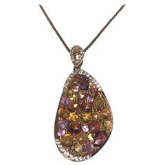 Ladies 14 Karat Rose Gold Diamond and Multicolored Stone Pendant