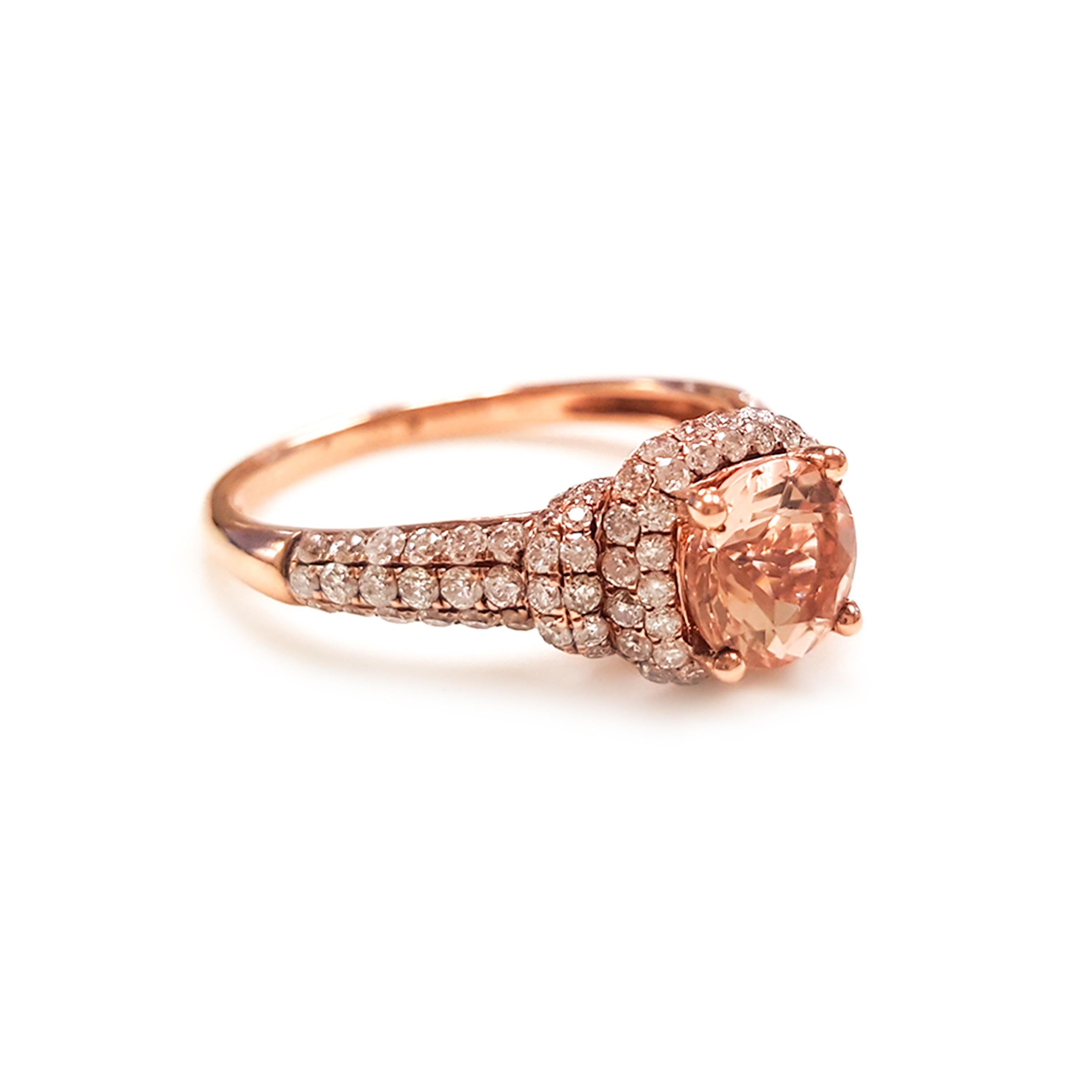 This Ladies 14k Rose Gold Morganite and Diamonds Ring has 0.94 carats of Morganite and 0.83 carats of Diamonds. Comfort fit ring for everyday use. Ring size 7
