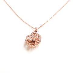 Ladies 14 Karat Rose Gold Round Diamond Flower Pendant