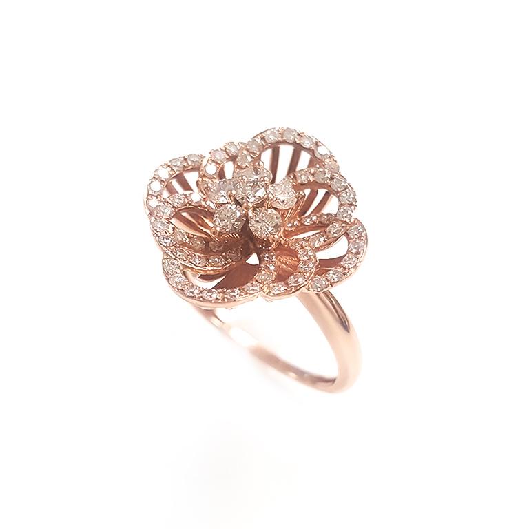 Ladies 14 Karat Rose Gold Round Diamond Ring For Sale at 1stDibs