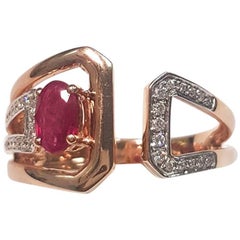 Ladies 14 Karat Rose Gold Ruby and Diamonds Ring Ladies 14 Karat Rose Gold Ruby and Diamonds Ring