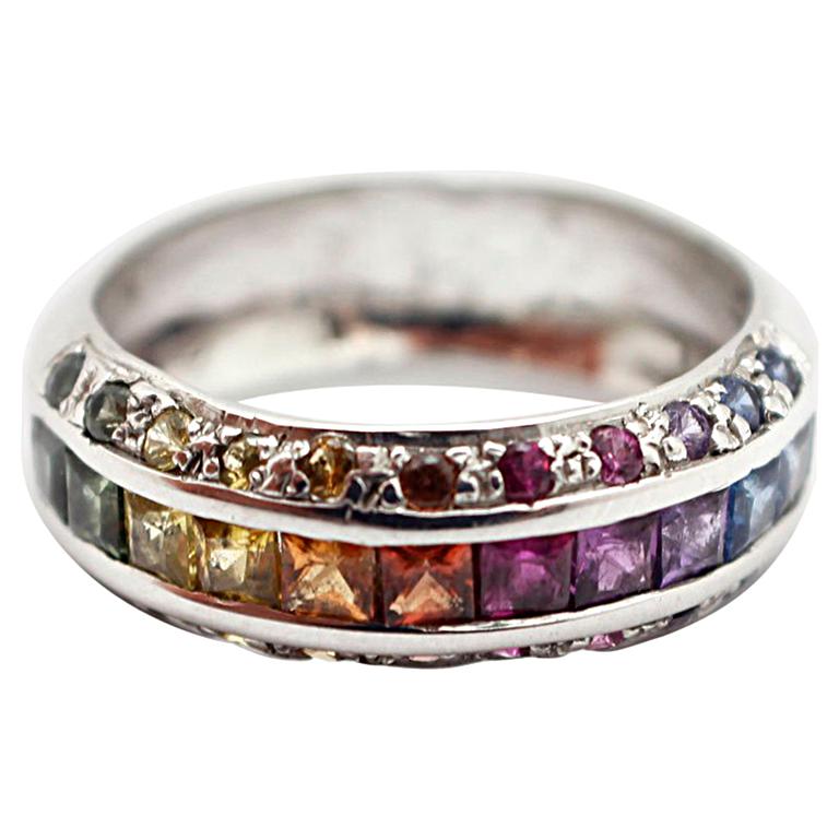 Ladies 14 Karat White Gold 1.60 Carat Rainbow Sapphire Ring For Sale at ...