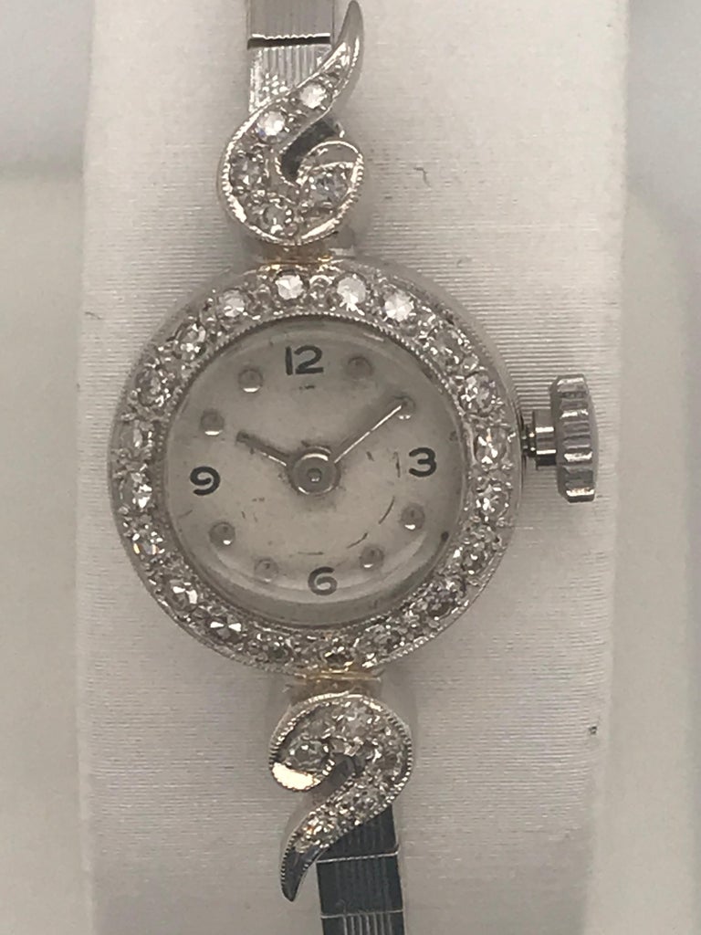 Ladies 14 Karat White Gold Angelus wristwatch For Sale at 1stDibs