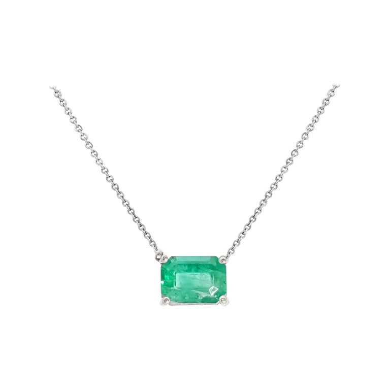 Ladies 14 Karat White Gold Emerald Pendant For Sale at 1stdibs