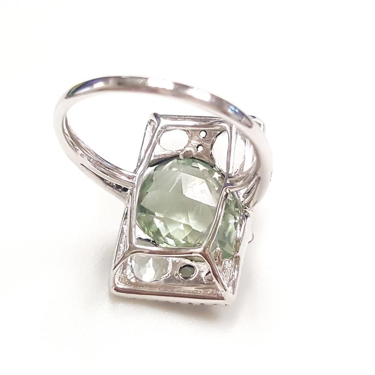 Pear Cut Ladies 14 Karat White Gold Green Amethyst and Diamond Ring