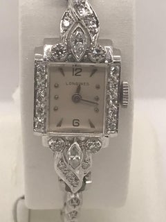 Ladies 14 Karat White Gold and Diamond Longines Wittnauer Estate Timepiece