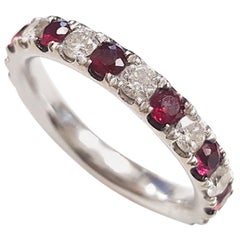 Ladies 14 Karat White Gold Round Ruby and Diamond Alternate Band