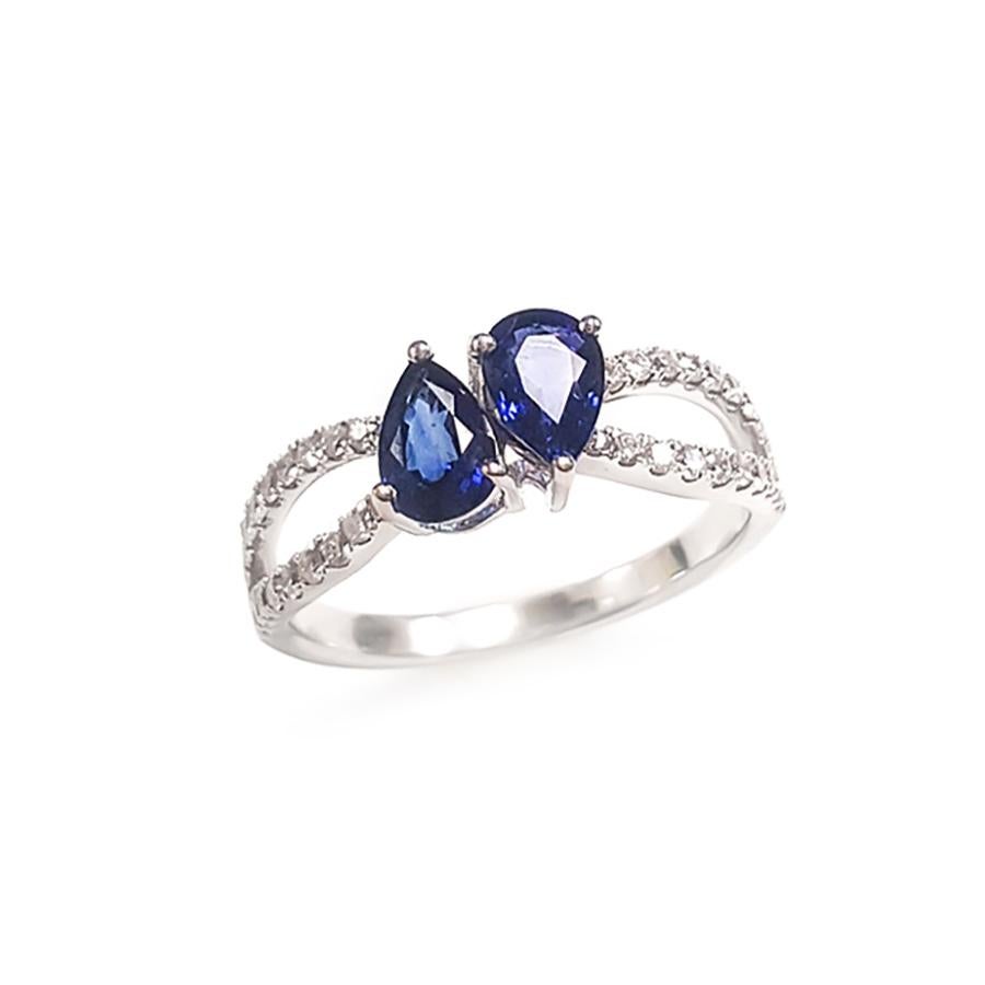 Pear Cut Ladies 14 Karat White Gold Sapphire and Diamonds Ring For Sale