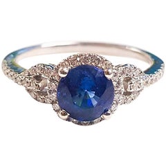 Ladies 14 Karat White Gold Sapphire and Diamonds Ring Ladies 14 Karat White Gold Sapphire and Diamonds Ring