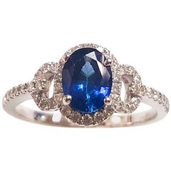 Ladies 14 Karat White Gold Sapphire and Diamonds Ring Ladies 14 Karat White Gold Sapphire and Diamonds Ring