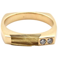 Ladies 14 Karat Yellow Gold and Diamond and Rutile Quartz Ring 4.0 Grams