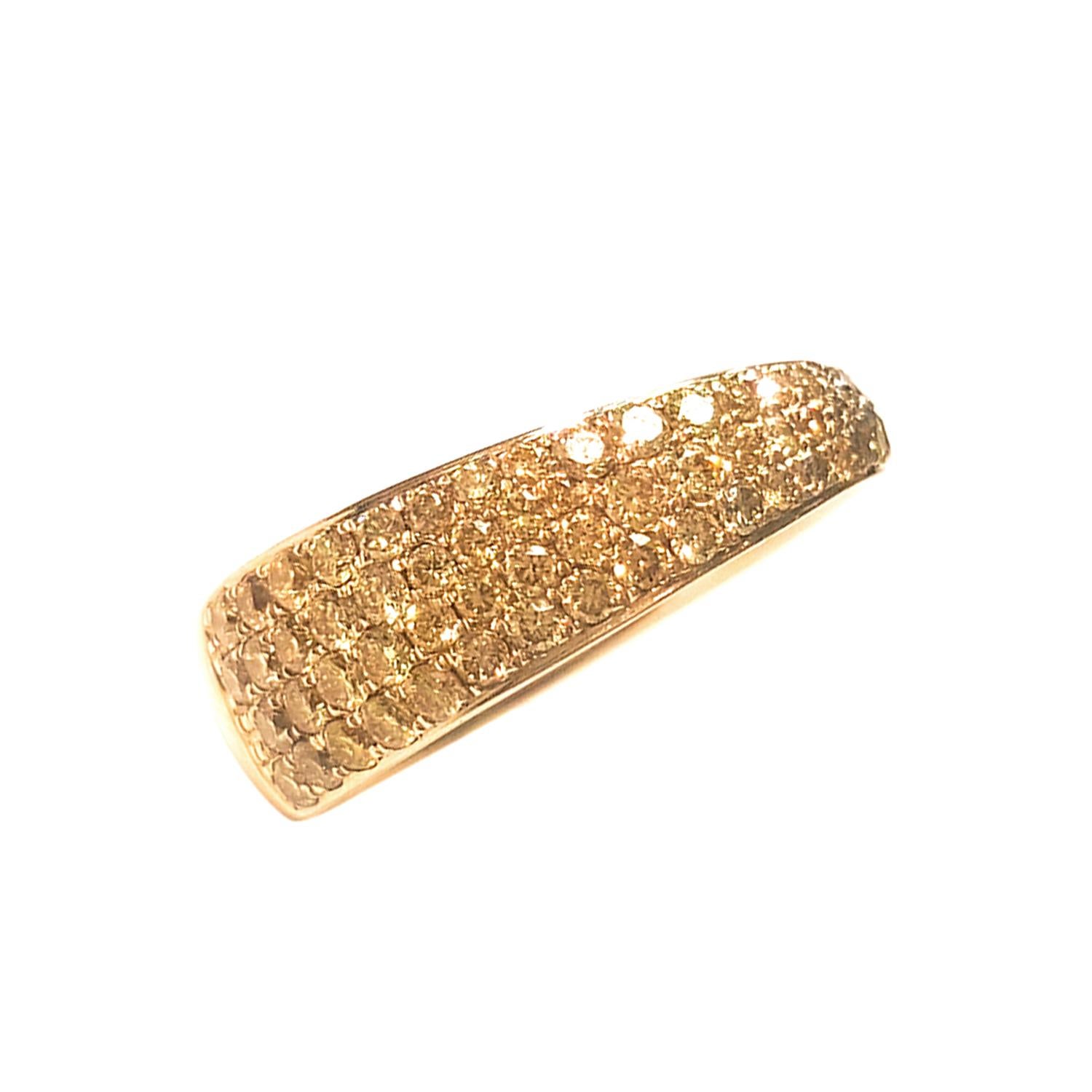 Round Cut Ladies 14 Karat Yellow Gold and Natural Yellow Diamond Band For Sale