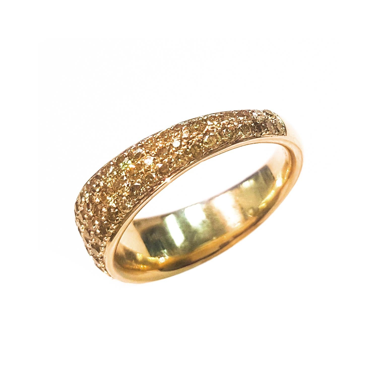 This Ladies 14k Yellow Gold and Natural Yellow Diamond Band has 0.92 carats of perfectly Matched Yellow Diamonds. Comfort Fit Band for Everyday Use