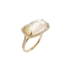 Ladies 14 Karat Yellow Gold Mother of Pearl and Round Diamond Ring