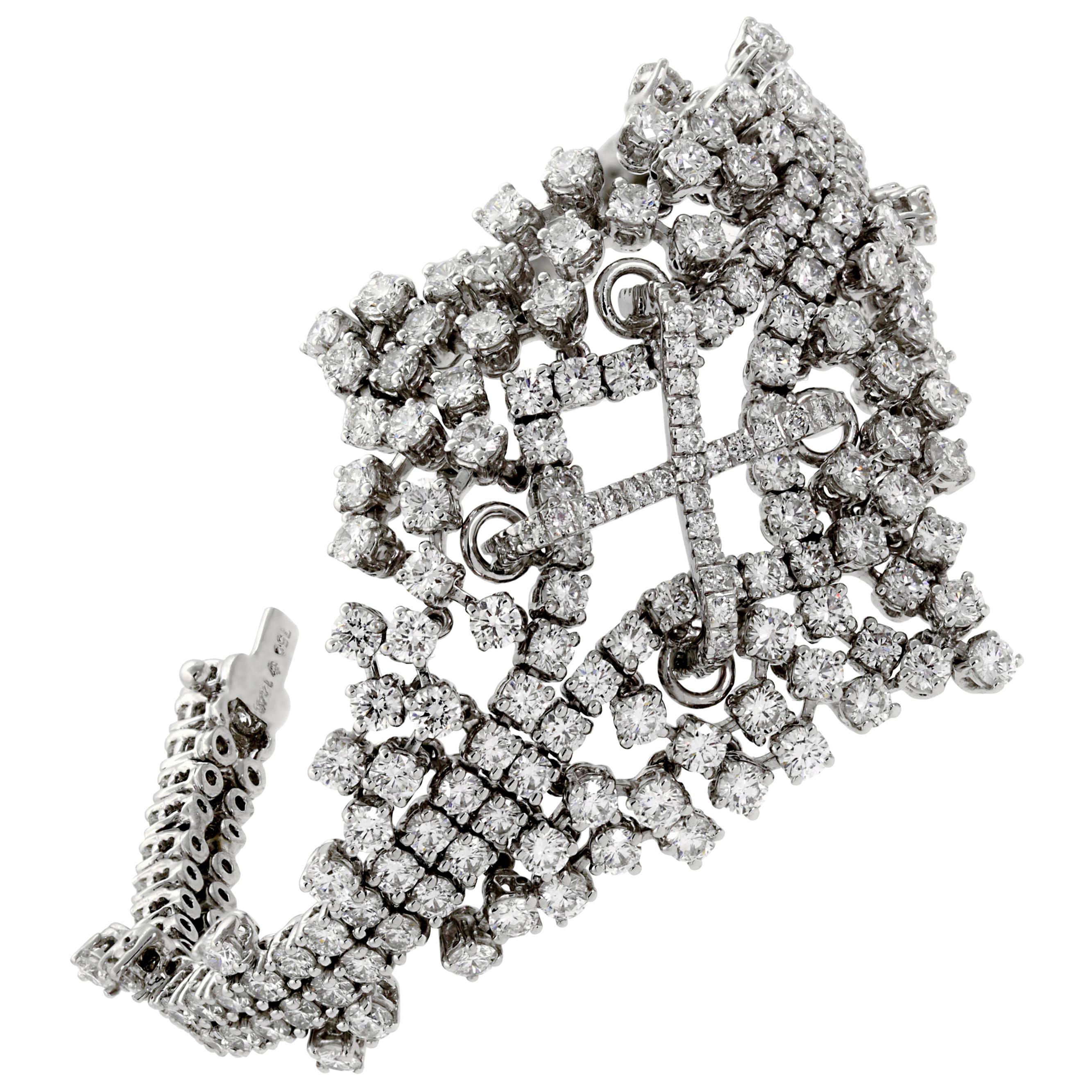 Bracelet tennis souple en or blanc avec diamants de 14,4 carats pour femmes en vente