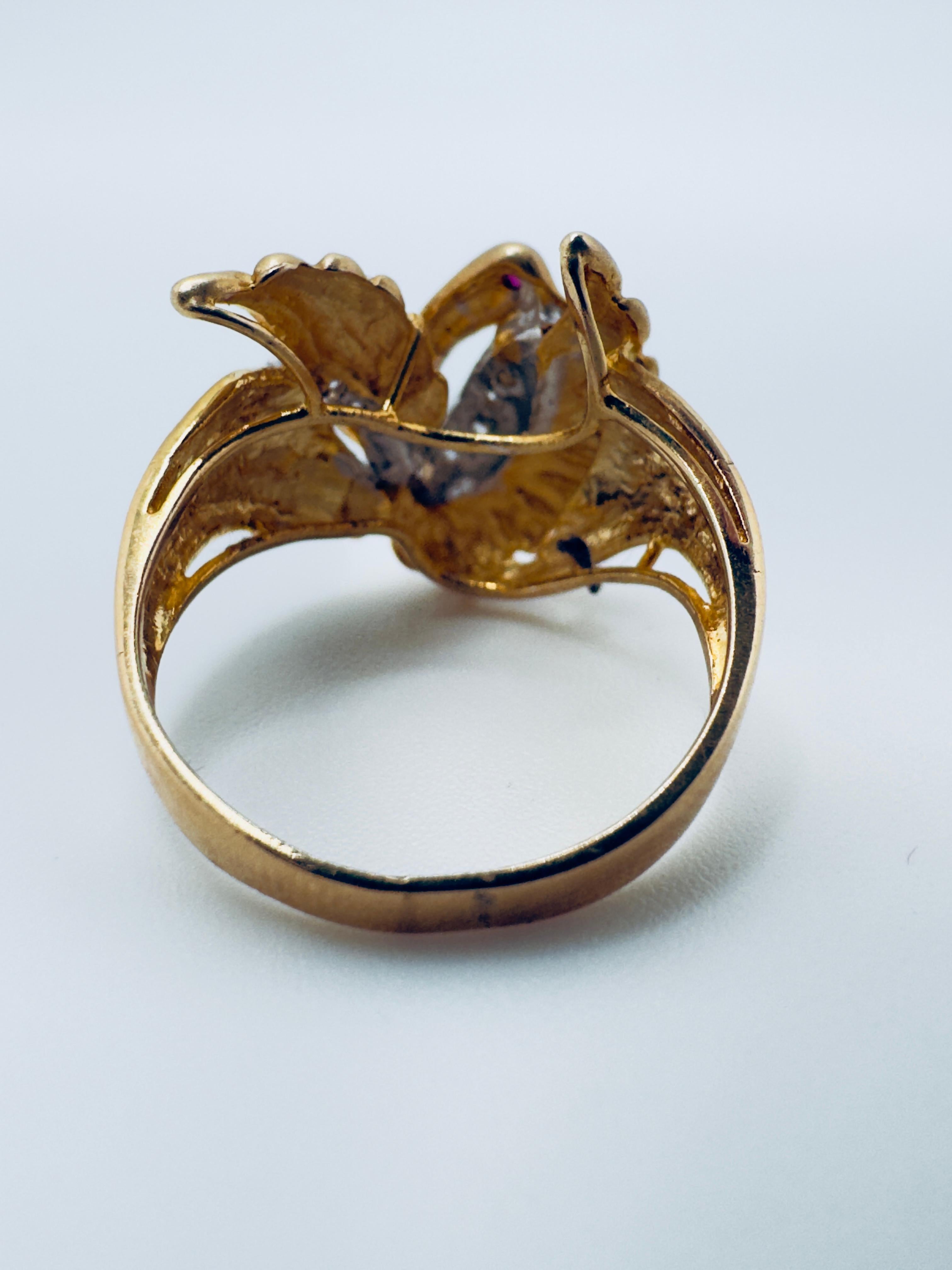 Ladies 14K Diamond & Rudy Swan Ring For Sale 4