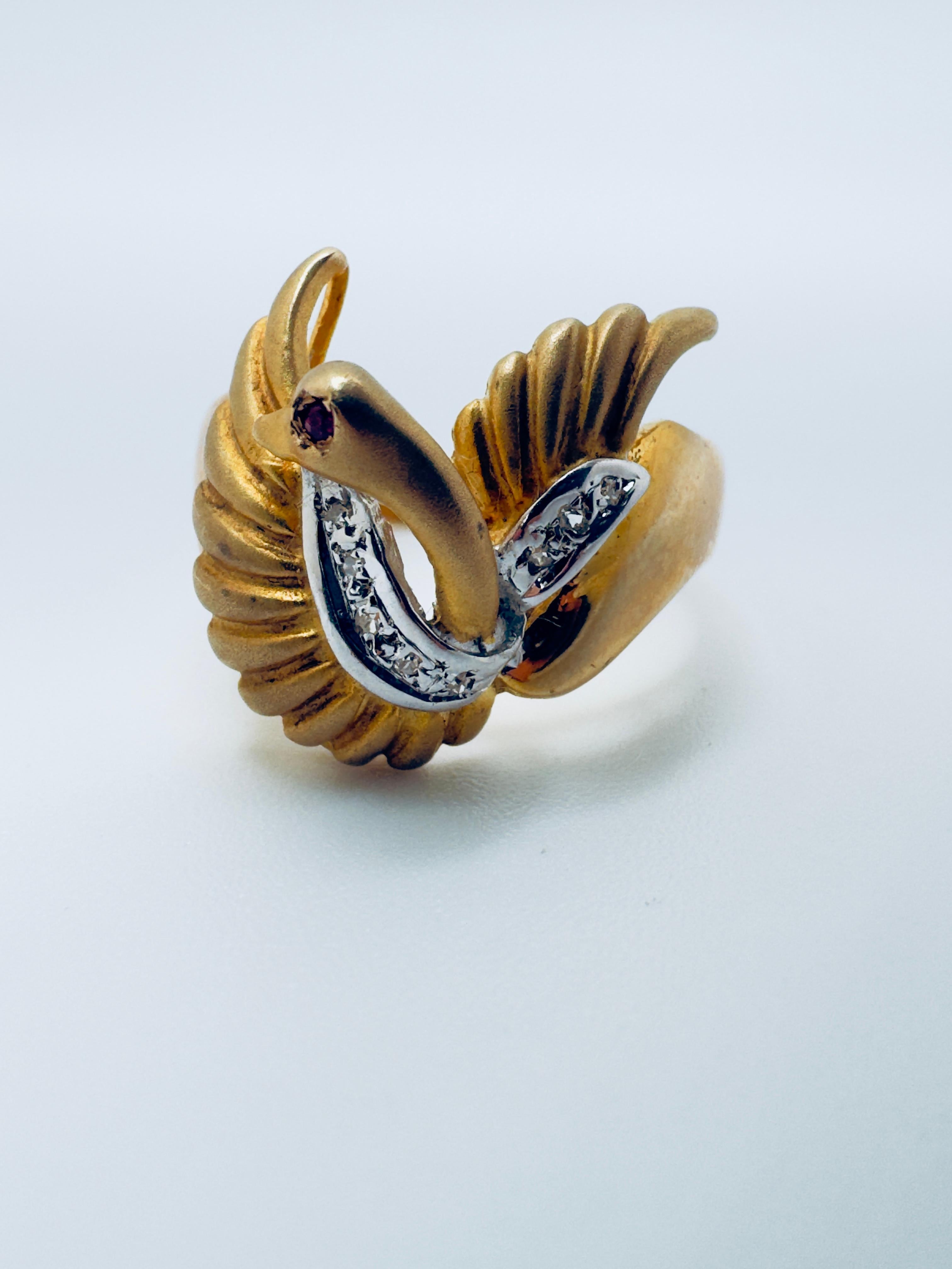 Ladies 14K Diamond & Rudy Swan Ring For Sale 1