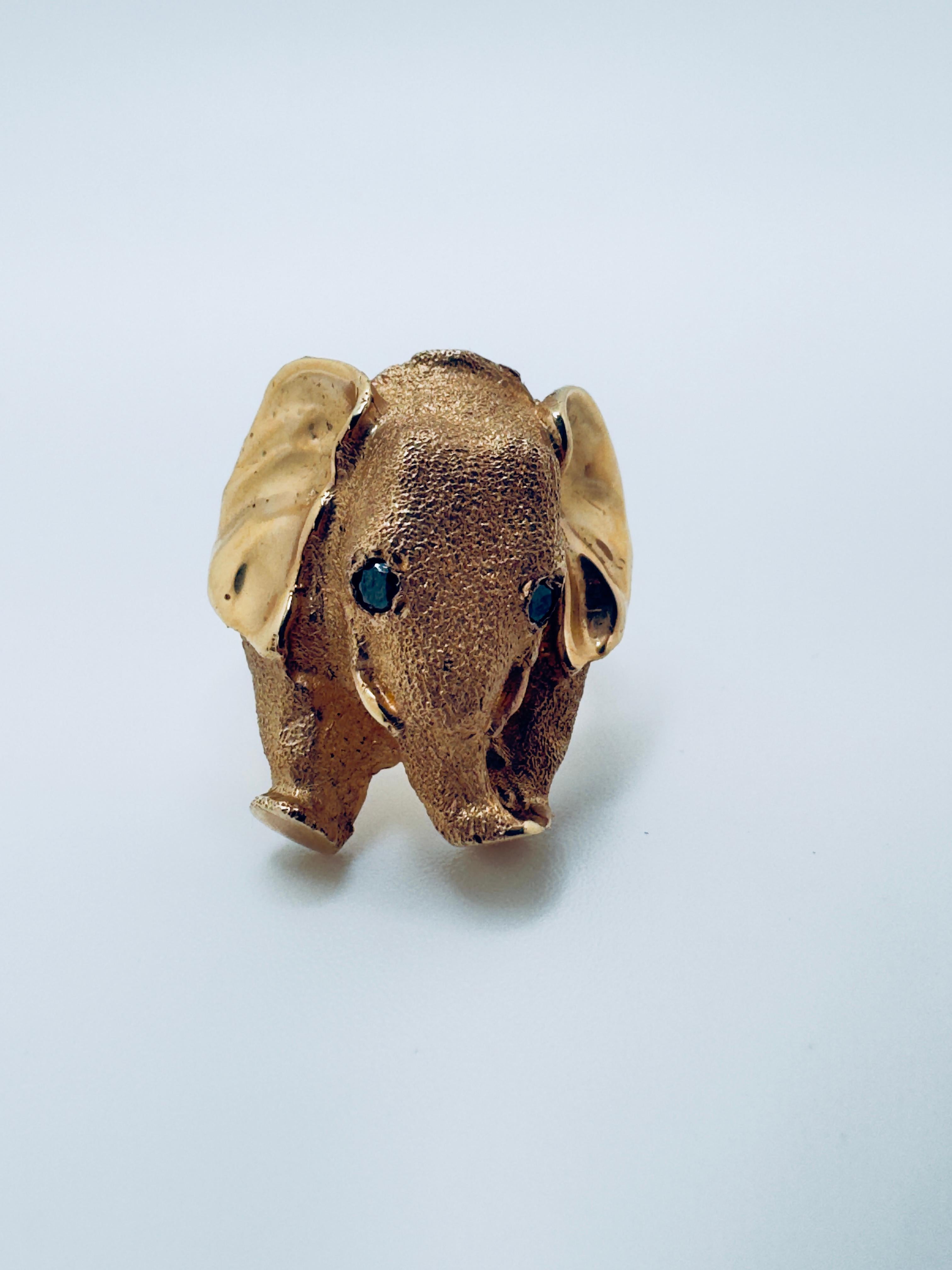 Women's Ladies 14K Elephant Head Ring For Sale