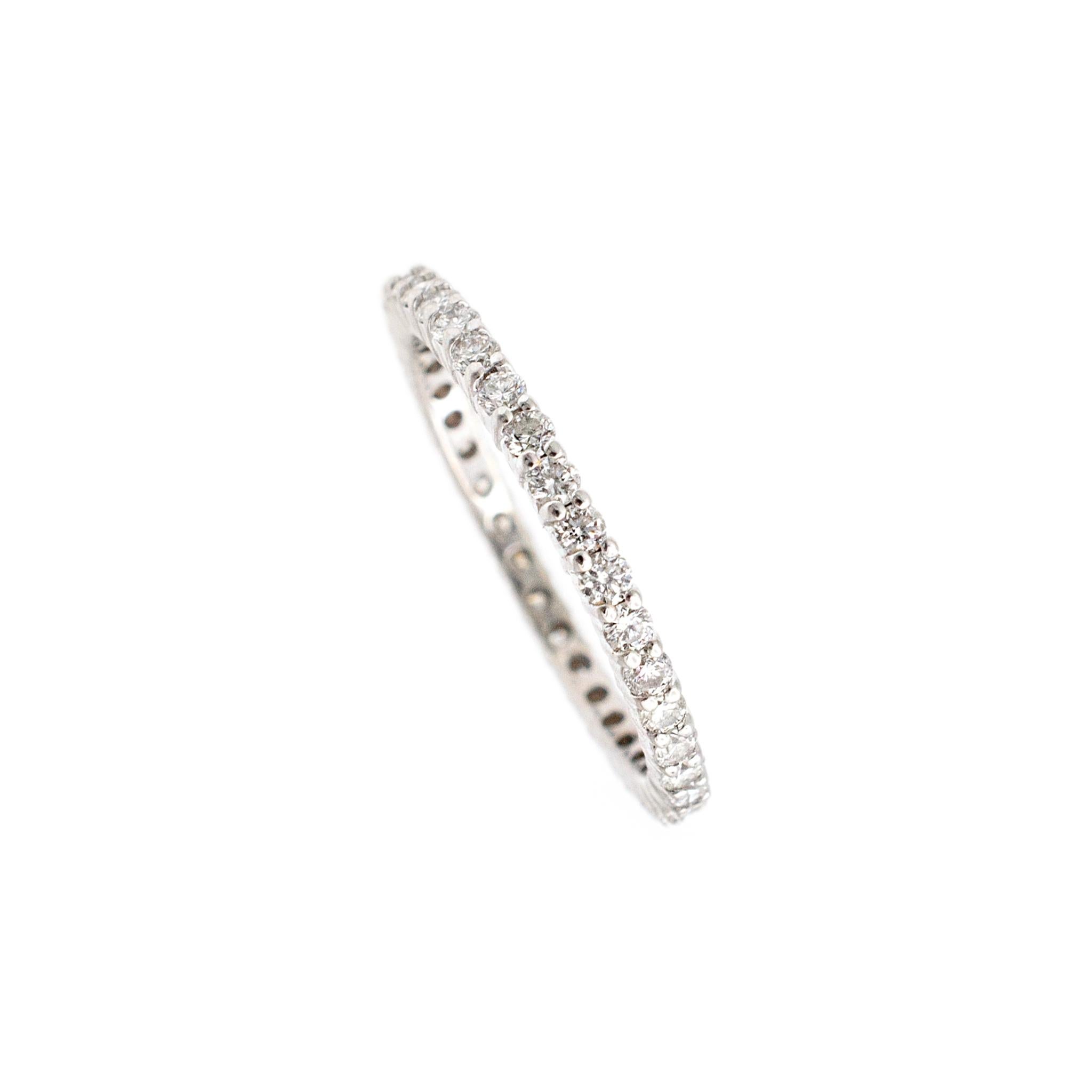 Ladies 14K Full Eternity Diamond Wedding Band In Excellent Condition For Sale In Houston, TX