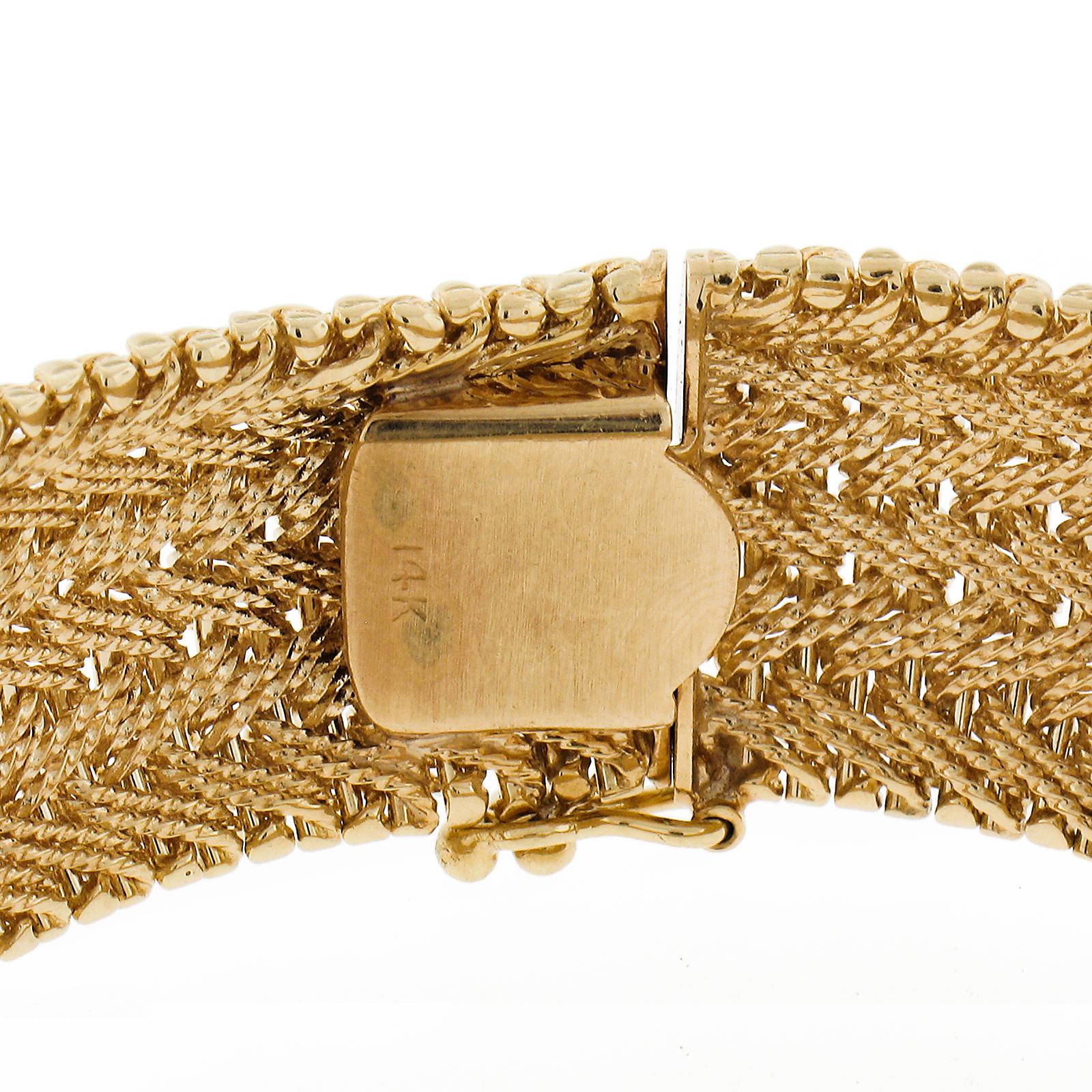 Ladies 14k Gold Omega Hidden Wrist Watch w/ Chevron Weave Link Wide Bracelet For Sale 8