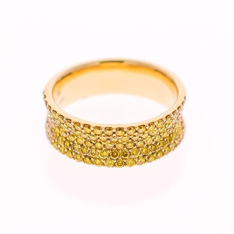 Contemporary Ladies 14 Karat Natural Yellow Diamonds Band For Sale