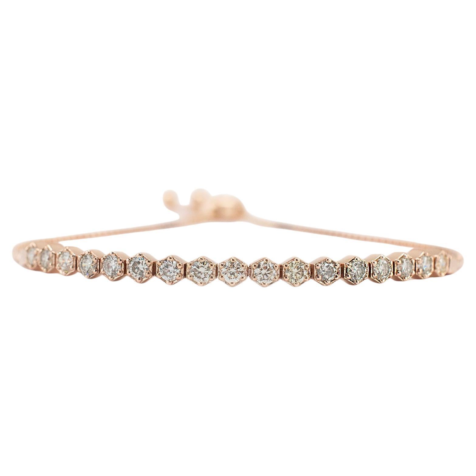 Ladies 14K Rose Gold 1.02ct Diamond Adjustable Bolo Tennis Bracelet