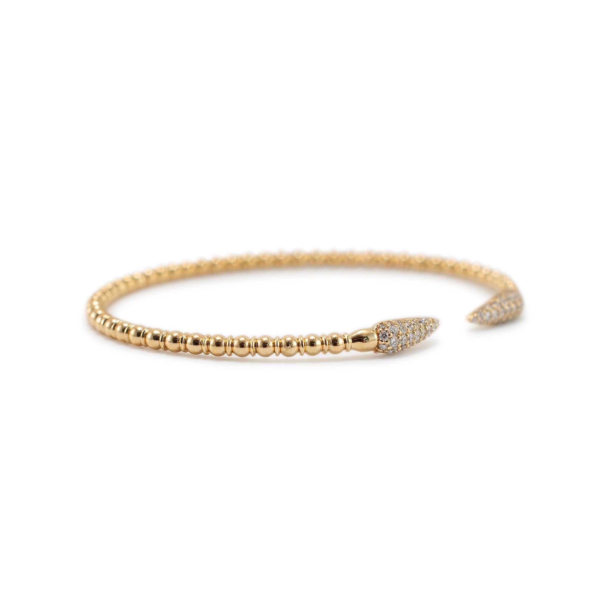 Gender: Ladies

Metal Type: 14K Rose Gold

Length: 6.25 inches

Width: 3.60 mm tapering to 2.50 mm

Weight: 6.05 grams

One ladies 14K rose gold diamond cuff bracelet. The metal was tested and determined to be 14K rose gold. Engraved with