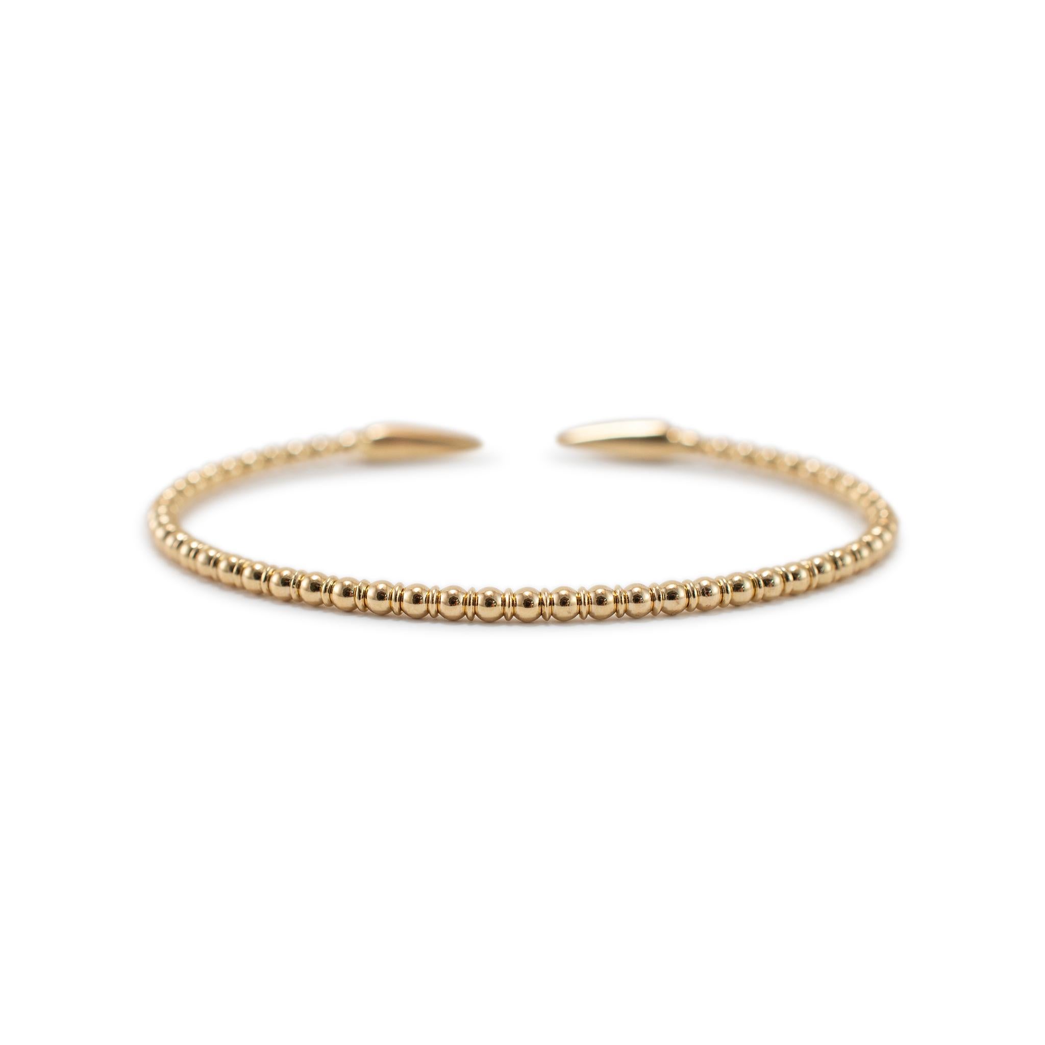 Ladies 14K Rose Gold Bead Claw Pave Diamond Flexible Cuff Bracelet In Excellent Condition For Sale In Houston, TX