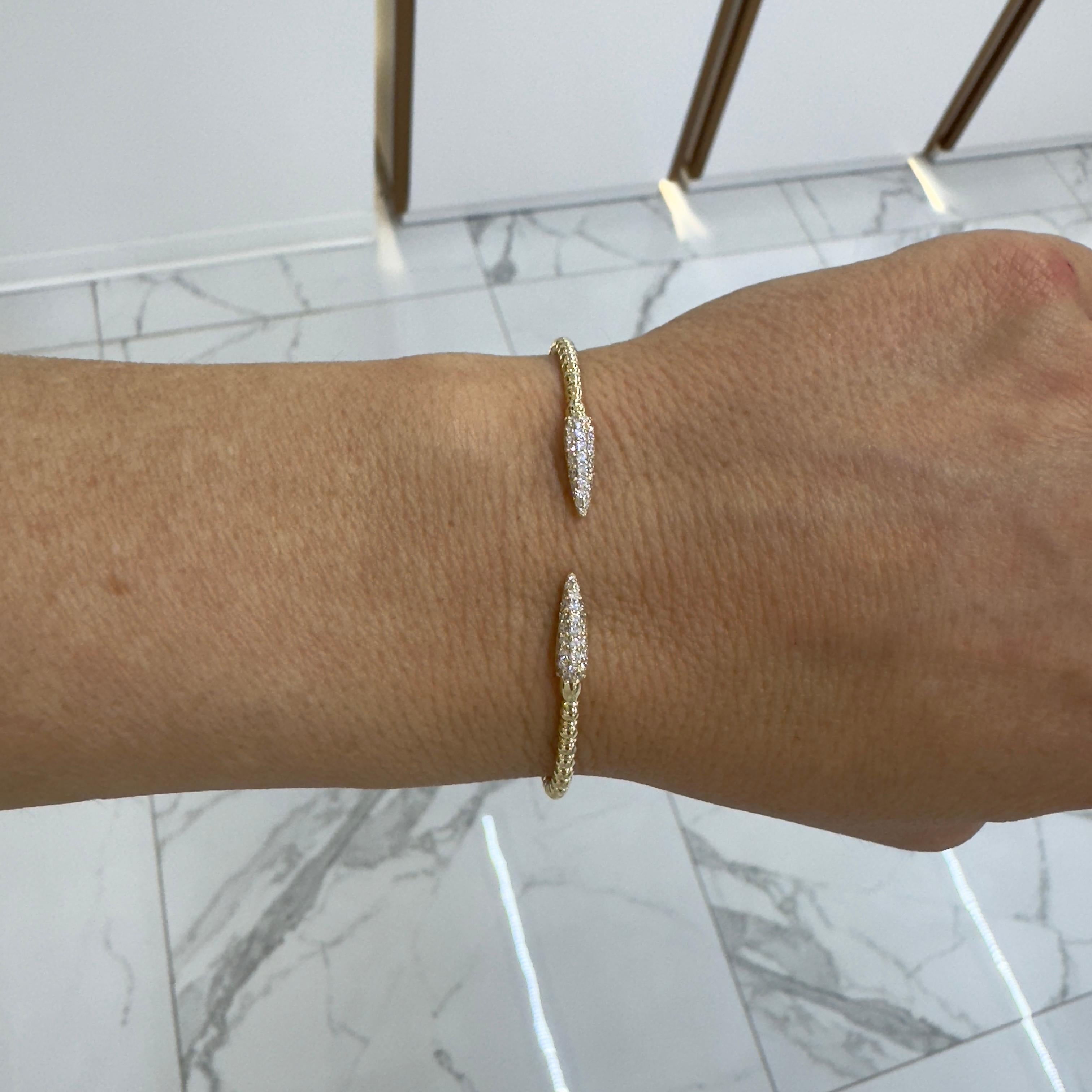 Ladies 14K Rose Gold Bead Claw Pave Diamond Flexible Cuff Bracelet For Sale 1