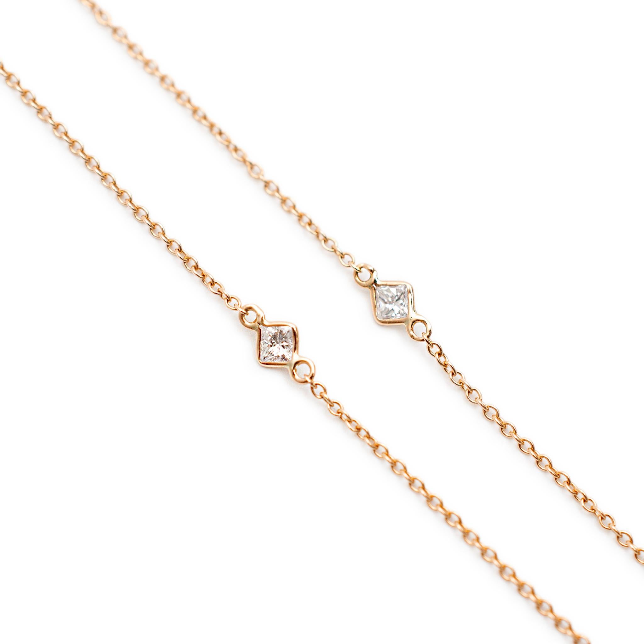 Round Cut Ladies 14K Rose Gold by the Yard Mixed Cut Diamond Station Chain Necklace