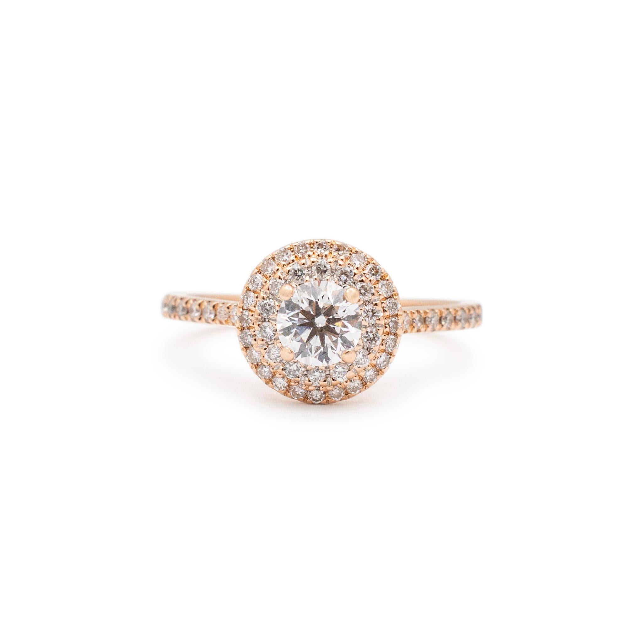 Round Cut Ladies 14K Rose Gold Celebration Diamond Engagement Ring & Diamond Band Set For Sale