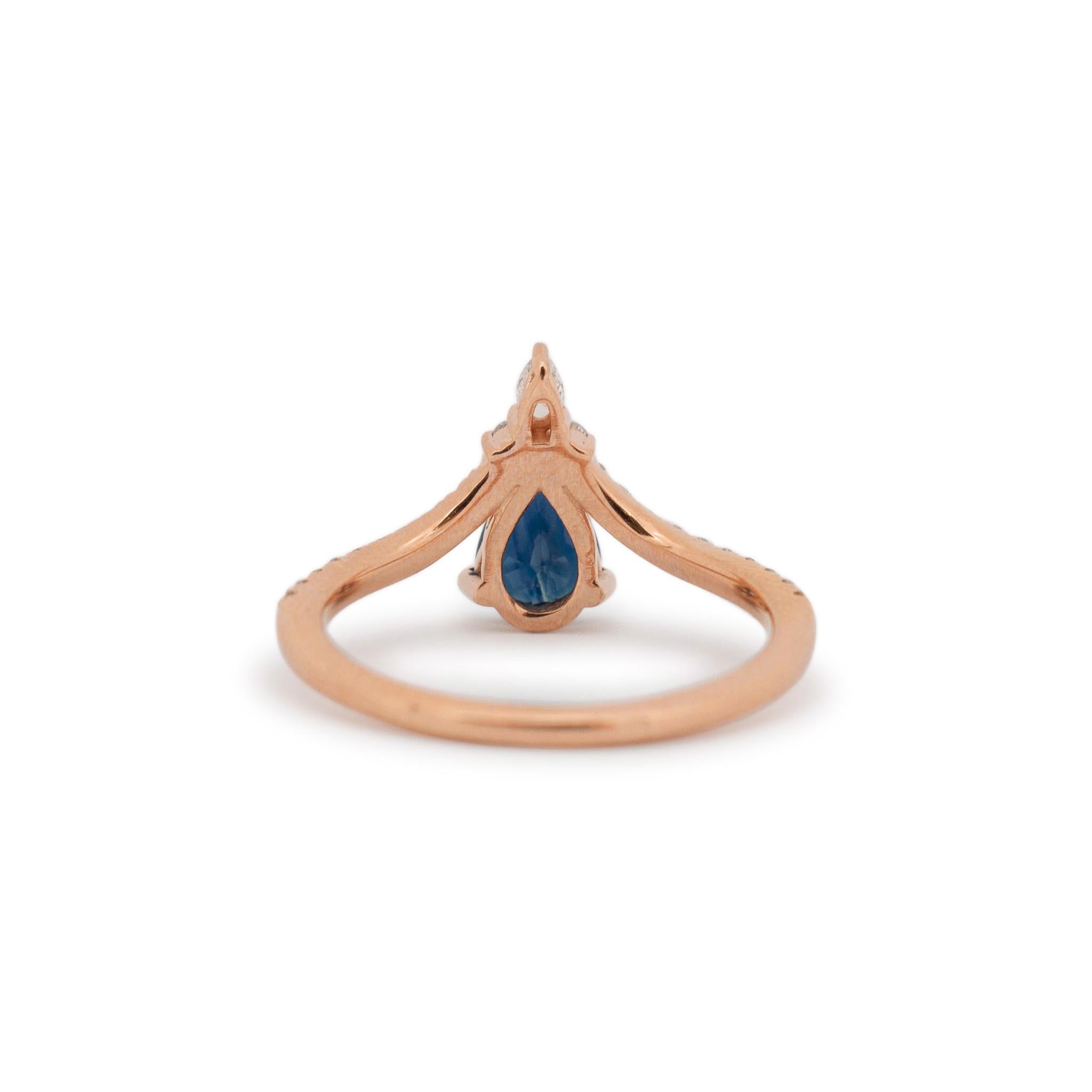 Women's Ladies 14K Rose Gold Chevron Shaped Sapphire Diamond Cocktail Ring For Sale