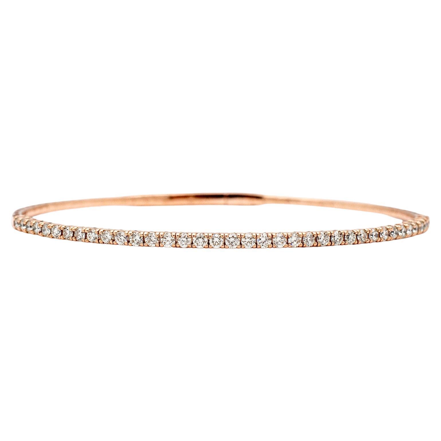 Bracelet tennis flexible pour femmes en or rose 14 carats avec diamants 1,07 carat en vente