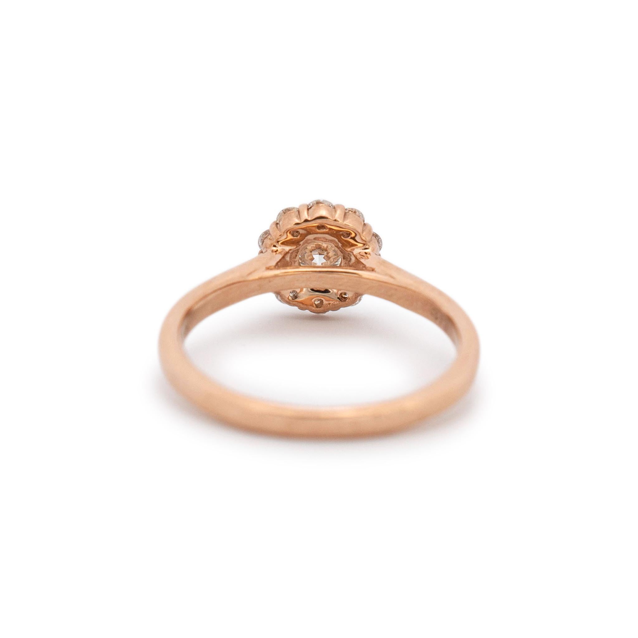 Women's Ladies 14K Rose Gold Flower Shaped Halo Diamond Engagement Ring For Sale