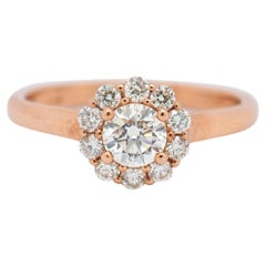 Bague de fiançailles en or rose 14 carats avec halo de diamants en forme de fleur pour femmes