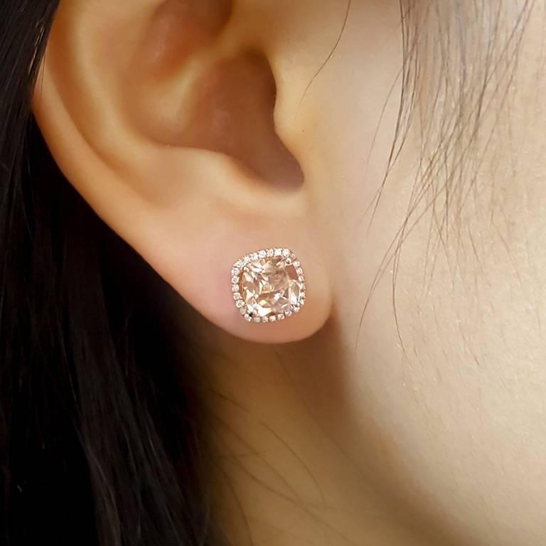 Ladies 14 Karat Rose Gold Morganite and Diamonds Earring In New Condition In New York, NY