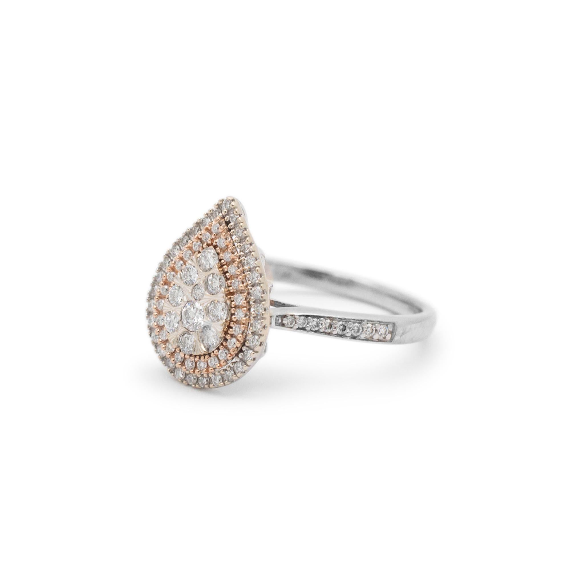 Bague de fiançailles pour dames en or rose 14K avec diamant en forme de poire et grappe Excellent état - En vente à Houston, TX