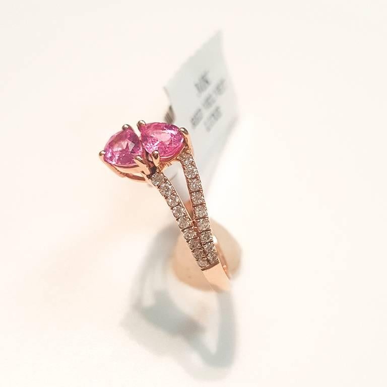 This Ladies 14k Rose Gold Pink Sapphire and Diamonds Ring has 1.05 carats of  Perfectly Matched Pink Sapphire and 0.28 carats of Diamonds. 

