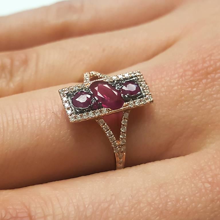 Ladies 14 Karat Rose Gold Rubies and Diamond Ring In New Condition For Sale In New York, NY