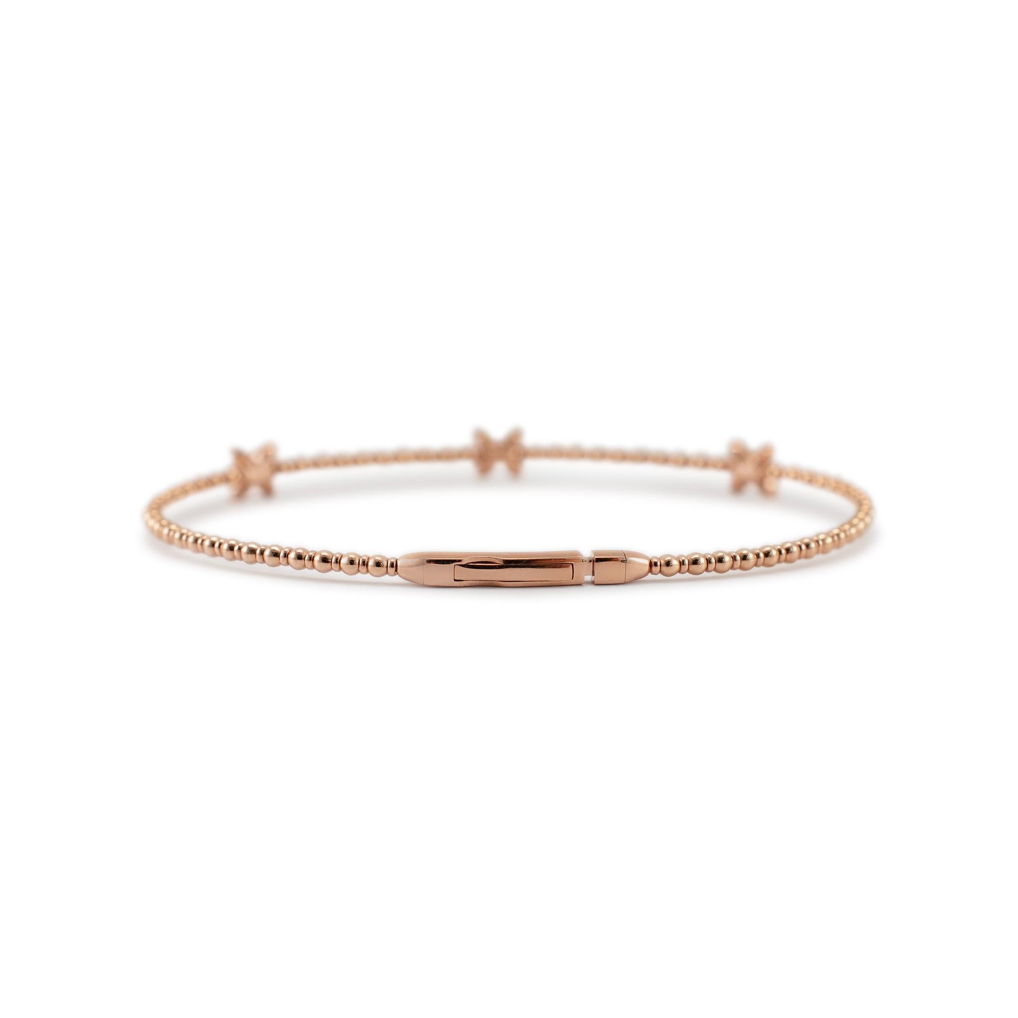 Flexibler Damen-Armreif aus 14 Karat Roségold mit drei Schmetterlings-Diamanten im Zustand „Hervorragend“ im Angebot in Houston, TX