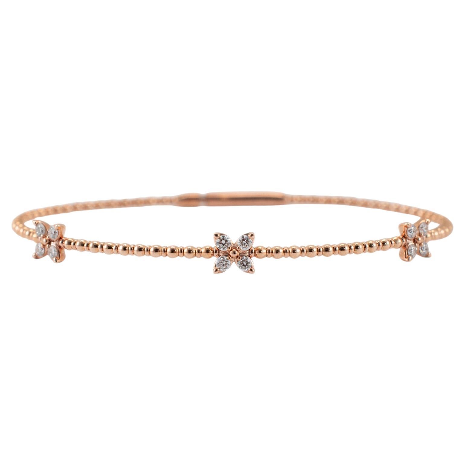 Bracciale flessibile da donna in oro rosa 14K con tre farfalle e diamanti