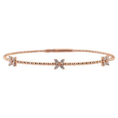 Ladies 14K Rose Gold Three Butterfly Diamond Flexible Bangle Bracelet