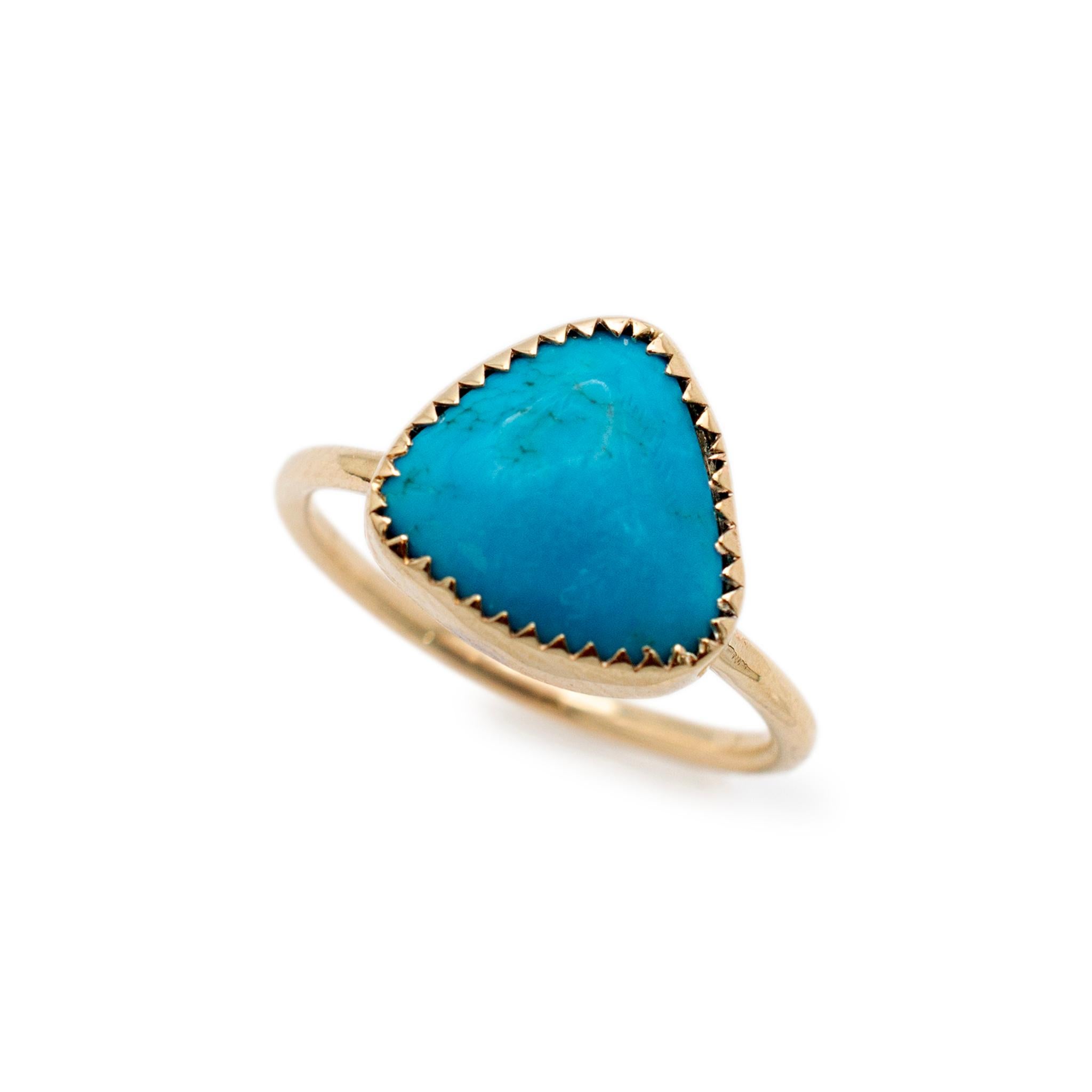 Gender: Ladies

Metal Type: 14K Rose Gold

Size: 6.5

Head Measurements: 11.70mm x 12.30mm

Shank Maximum Width: 1.55mm

Weight: 3.33 grams

One ladies  14K rose gold, turquoise cocktail ring with a half round shank. The metal was tested and