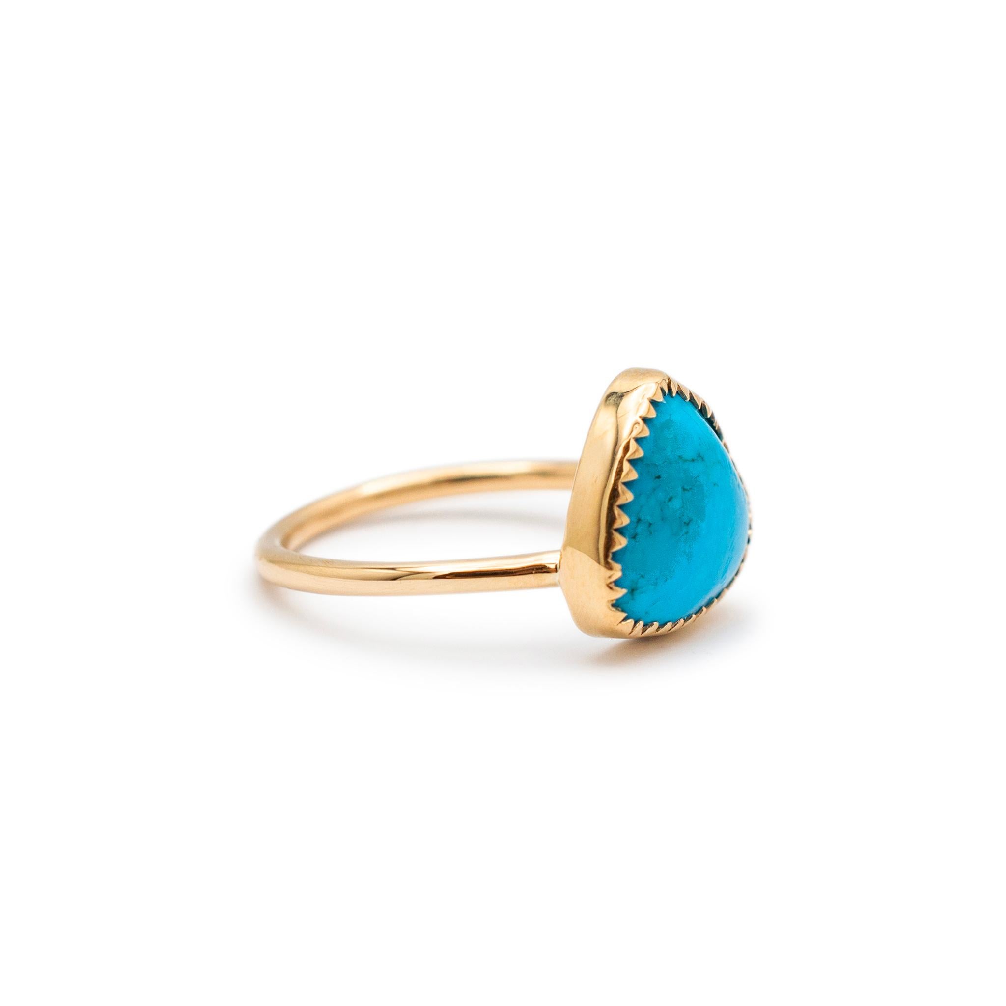 Cabochon Ladies 14K Rose Gold Triangular Turquoise Cocktail Ring For Sale