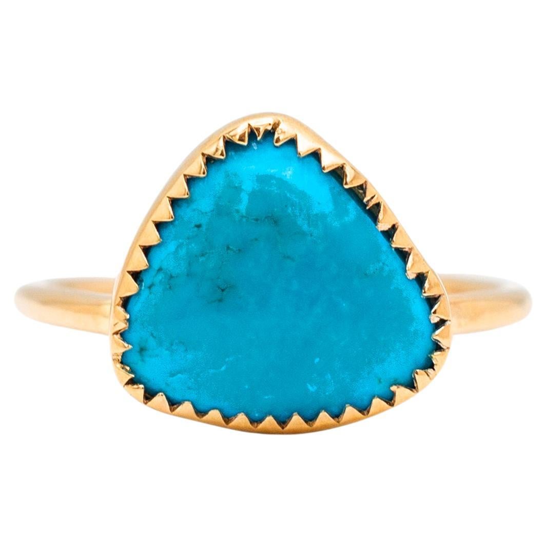 Ladies 14K Rose Gold Triangular Turquoise Cocktail Ring For Sale