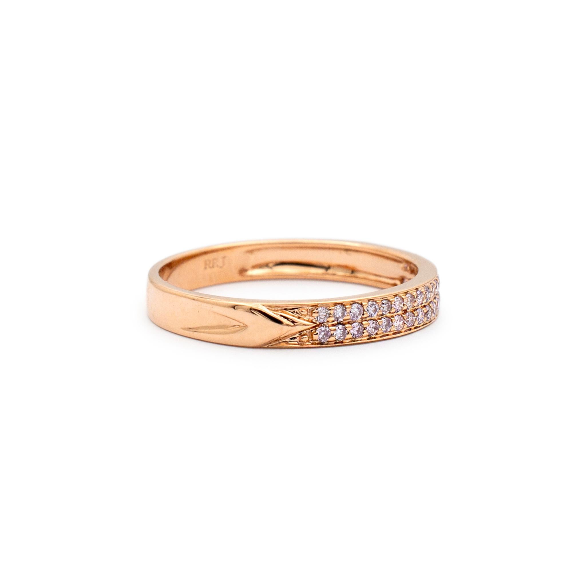 Round Cut Ladies 14K Rose Gold Two Row Faint Pink Diamond Wedding Band For Sale