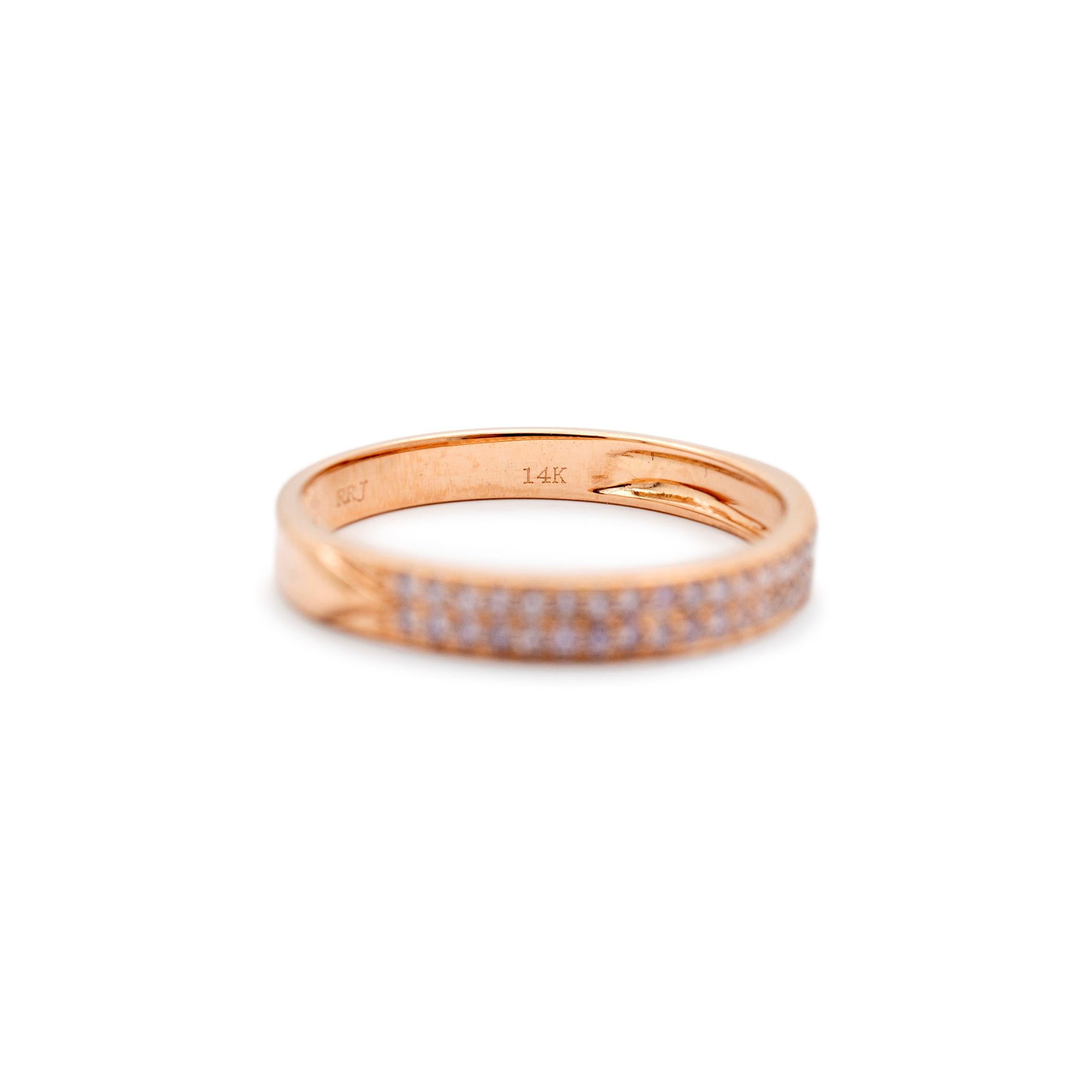 Women's Ladies 14K Rose Gold Two Row Faint Pink Diamond Wedding Band For Sale