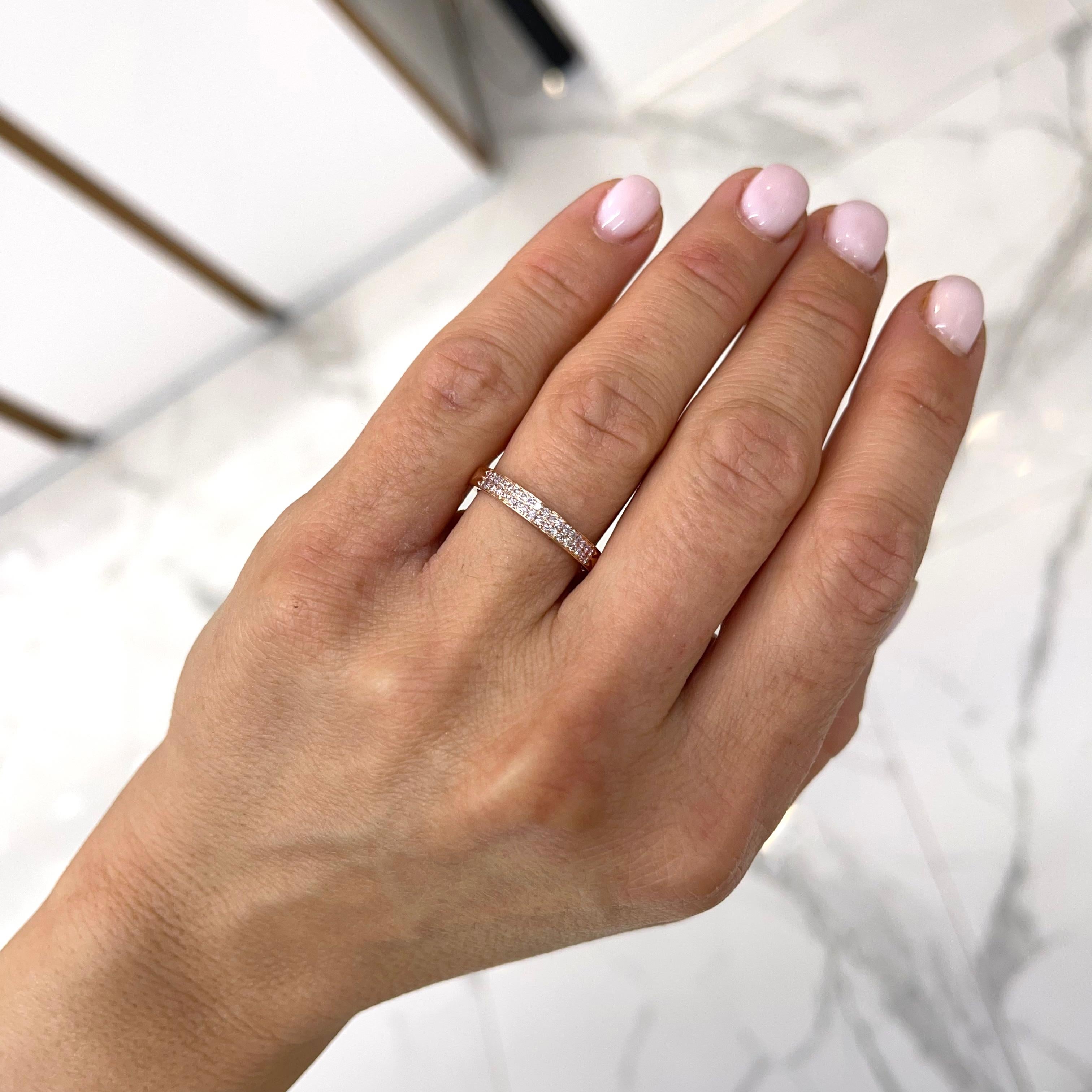 Ladies 14K Rose Gold Two Row Faint Pink Diamond Wedding Band 1