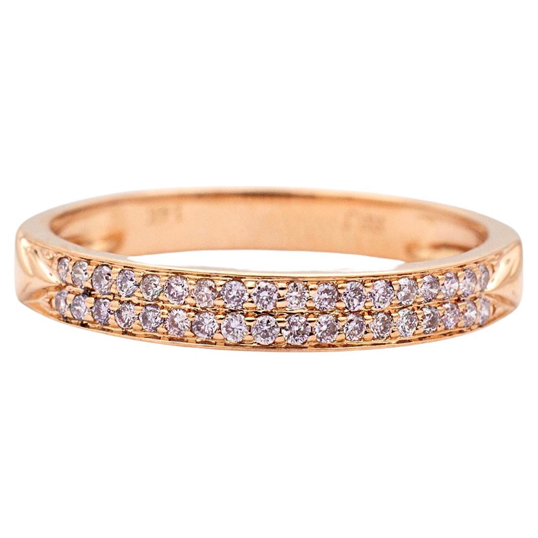 Ladies 14K Rose Gold Two Row Faint Pink Diamond Wedding Band For Sale