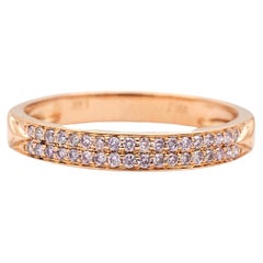 Anneau de mariage en or rose 14K à deux rangs de diamants rose pâle pour dames
